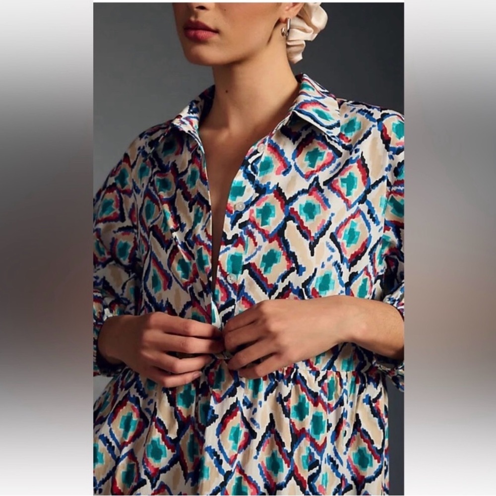 Anthropologie Maeve The Bettina Tiered Cotton Midi Dress Size Small Multi Color - Picture 12 of 13